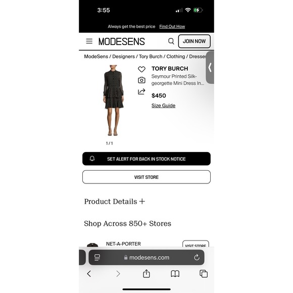 TORY BURCH Seymour Silk Georgette Mini Dress Size 6 Geometric Fish Print Tiered - Picture 10 of 11